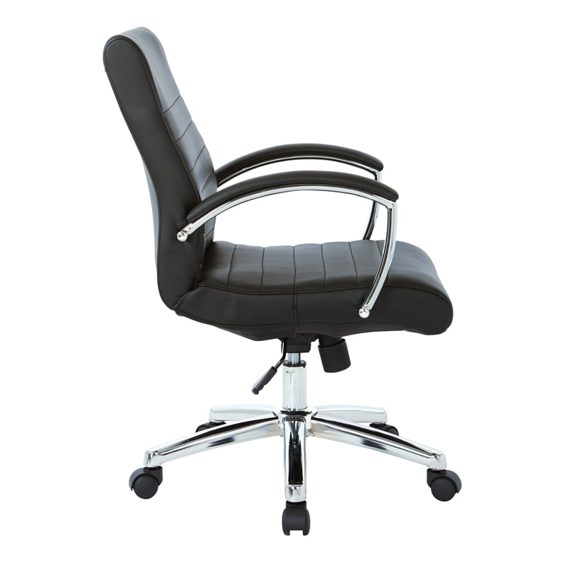 Executive Low Back Chair in Black Faux Leather with Chrome Arms and Base K/D