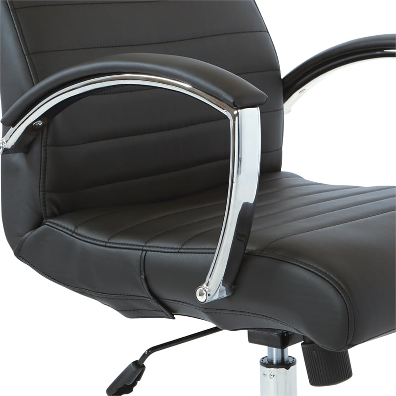 Executive Low Back Chair in Black Faux Leather with Chrome Arms and Base K/D