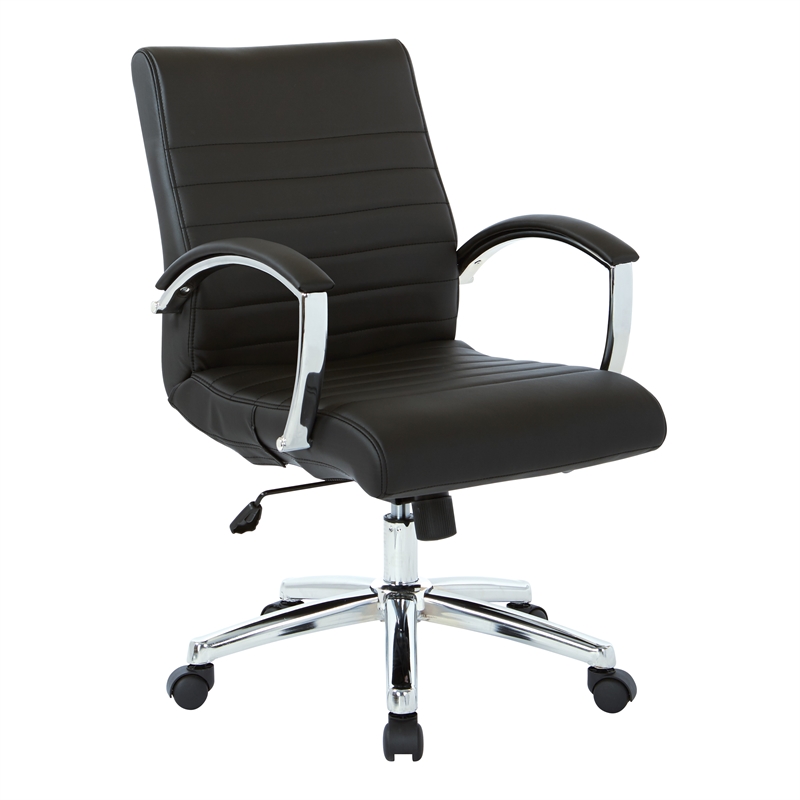 Executive Low Back Chair in Black Faux Leather with Chrome Arms and Base K/D