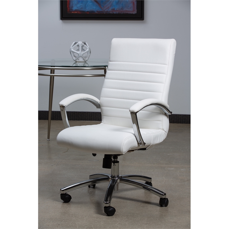 Executive Mid-Back Chair in White Faux Leather with Padded Arms