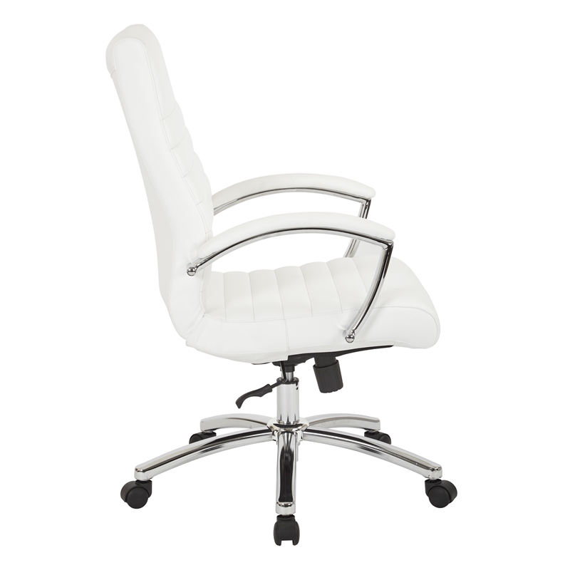 Executive Mid-Back Chair in White Faux Leather with Padded Arms