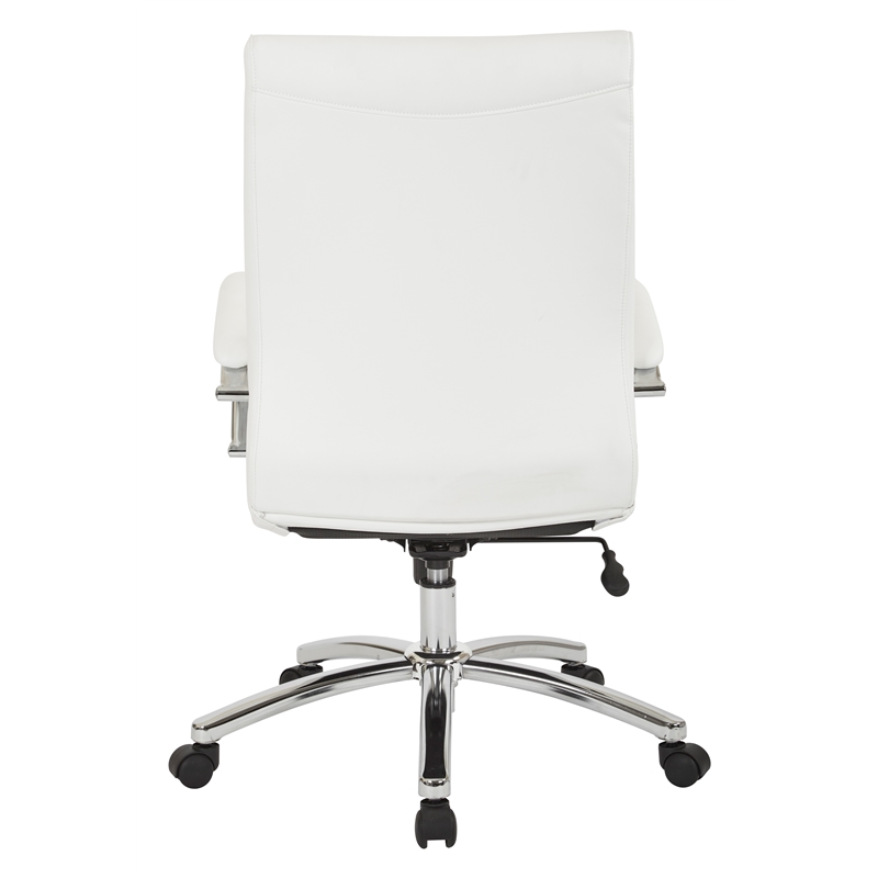 Executive Mid-Back Chair in White Faux Leather with Padded Arms