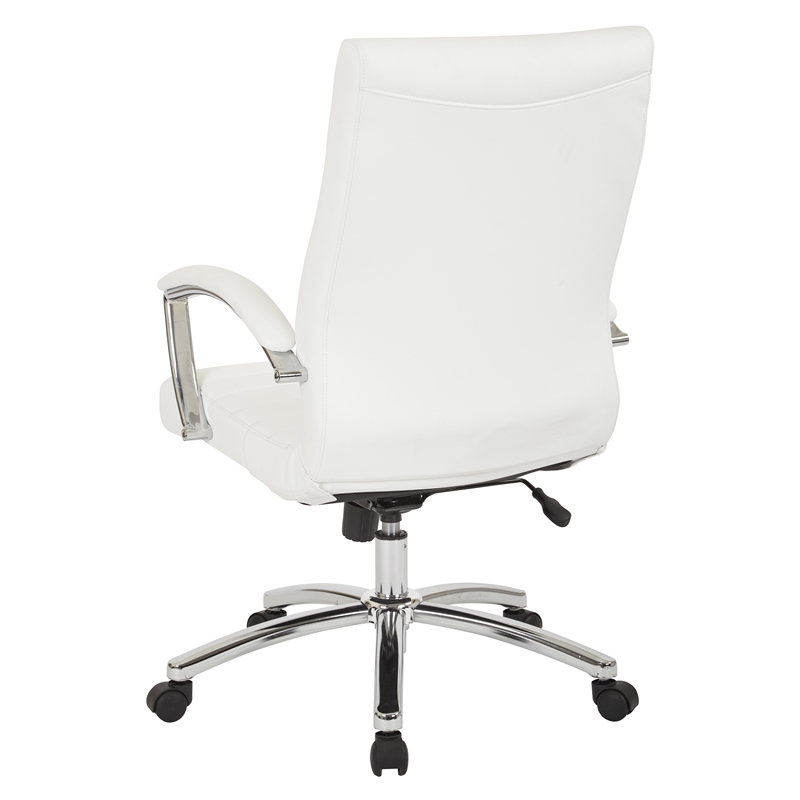 Executive Mid-Back Chair in White Faux Leather with Padded Arms