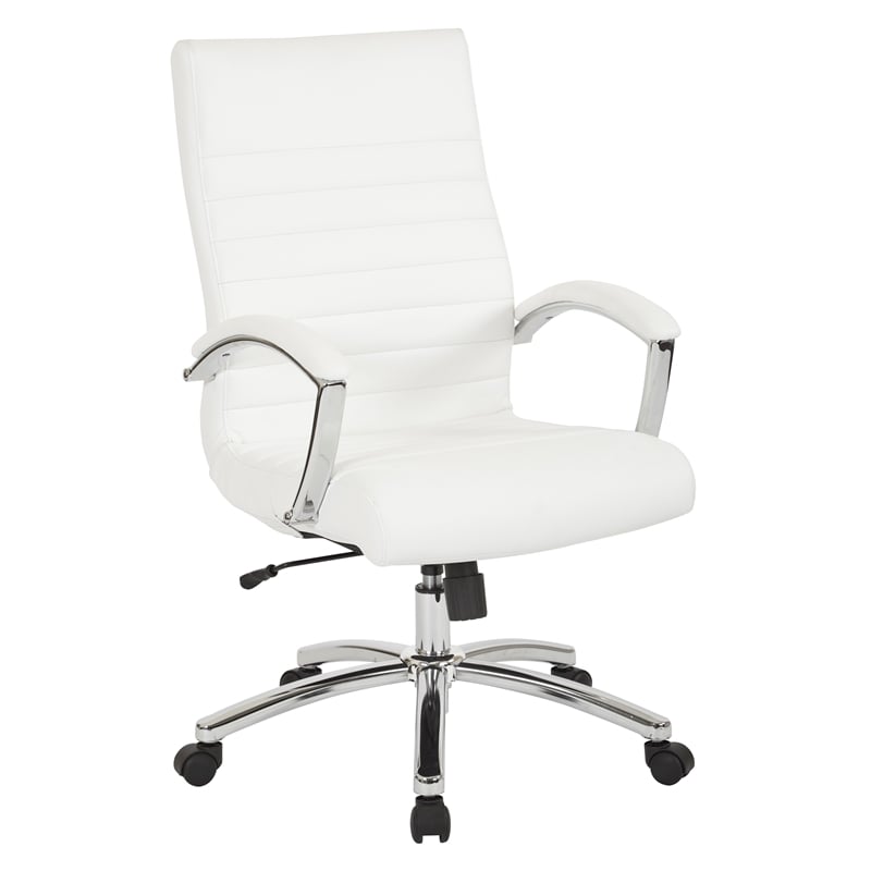 Executive Mid-Back Chair in White Faux Leather with Padded Arms
