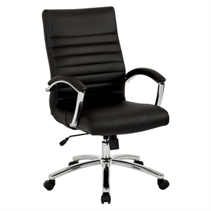 Executive Mid-Back Chair in Black Faux Leather with Padded Arms