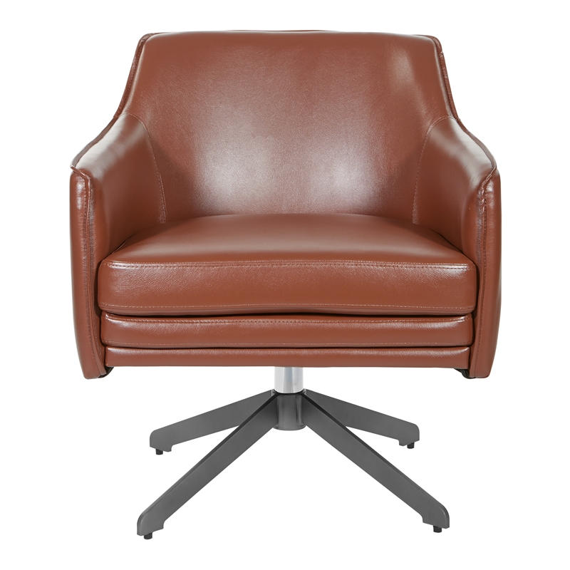Faux Leather Guest Chair in Saddle Brown Faux Leather with Black Base