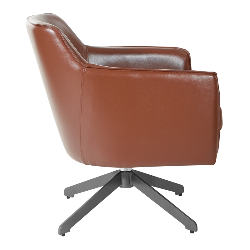 Faux Leather Guest Chair in Saddle Brown Faux Leather with Black Base