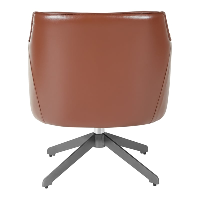 Faux Leather Guest Chair in Saddle Brown Faux Leather with Black Base