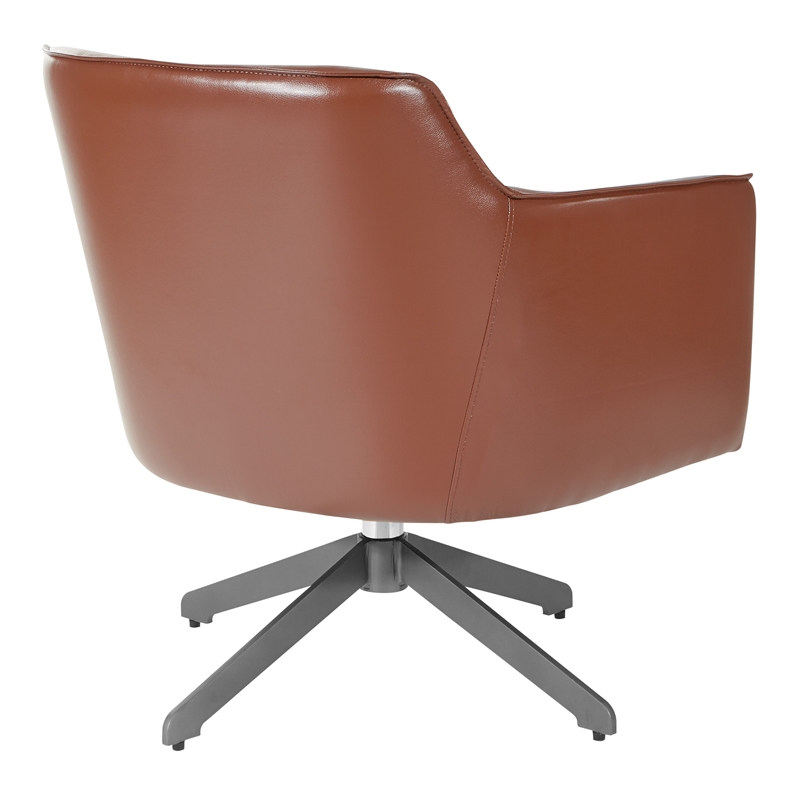 Faux Leather Guest Chair in Saddle Brown Faux Leather with Black Base