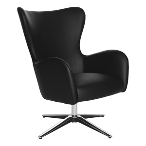 Wilma Swivel Armchair in Dillon Black Faux Leather with 4 Star Aluminum Base