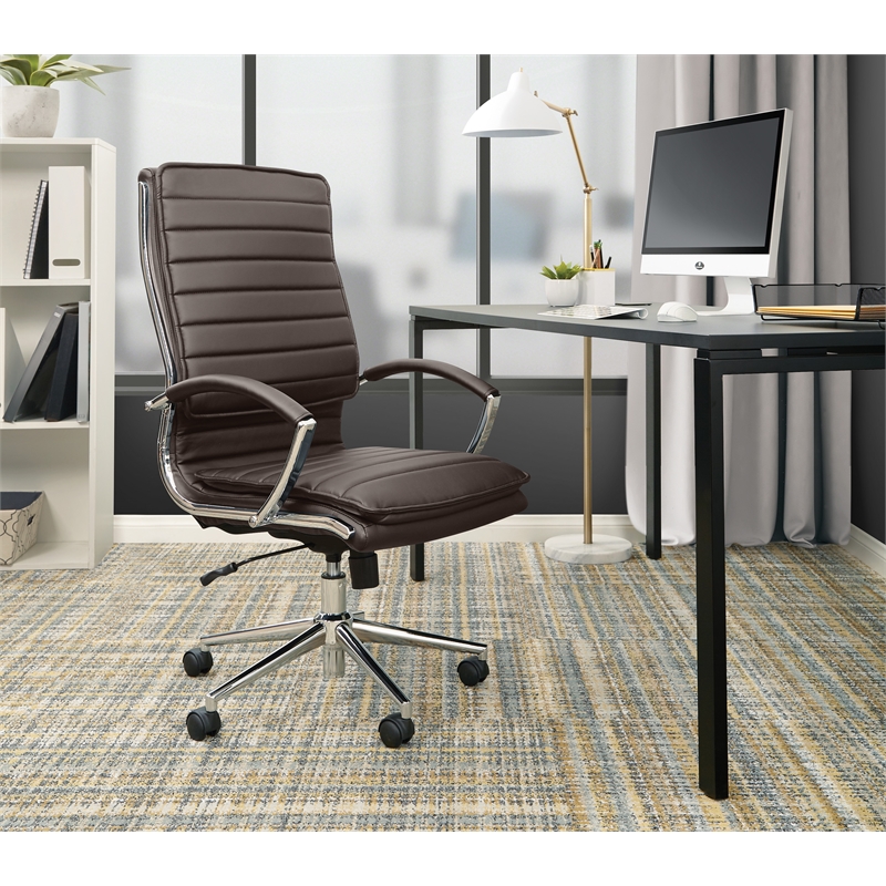 High Back Manager's Faux Leather Chair in Espresso with Chrome Base