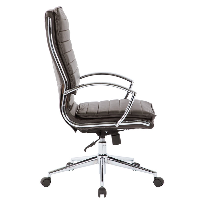 High Back Manager's Faux Leather Chair in Espresso with Chrome Base