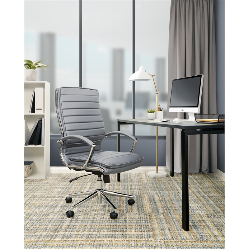High Back Manager's Faux Leather Chair in Charcoal with Chrome Base