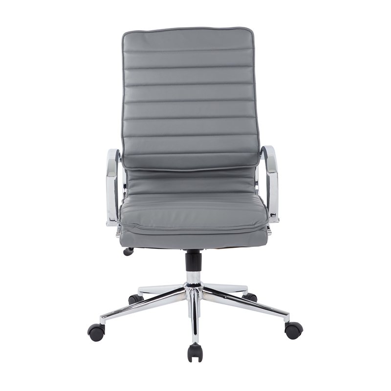 High Back Manager's Faux Leather Chair in Charcoal with Chrome Base