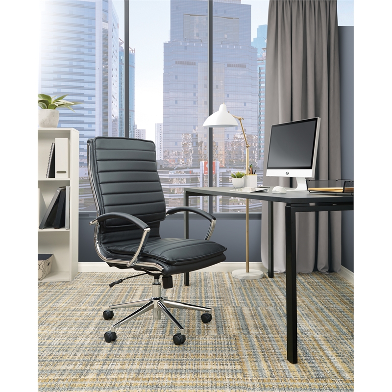 High Back Manager's Faux Leather Chair in Black with Chrome Base