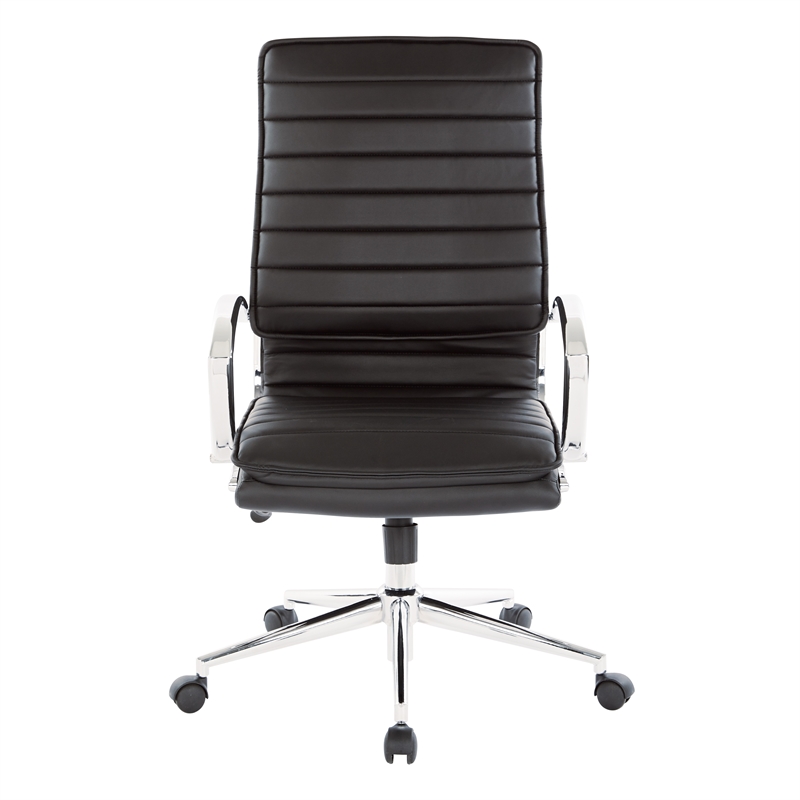 High Back Manager's Faux Leather Chair in Black with Chrome Base