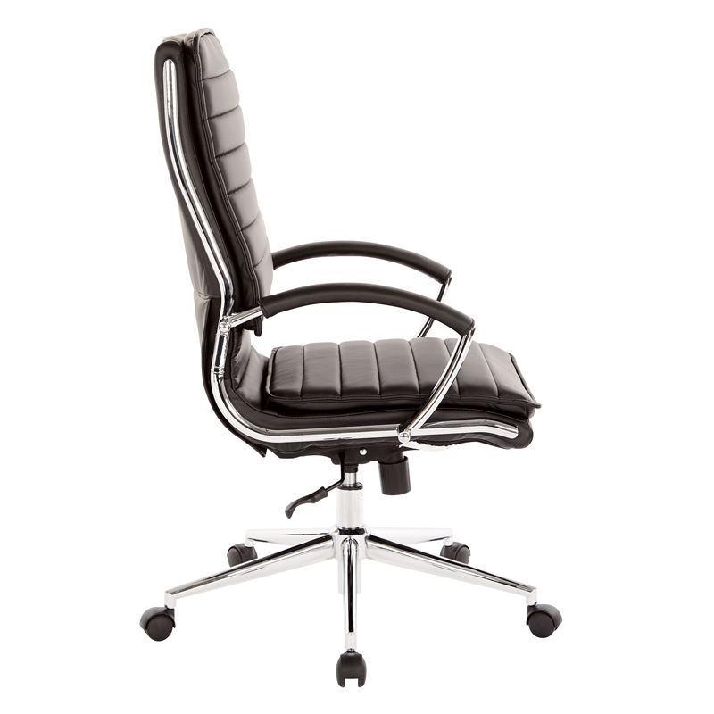 High Back Manager's Faux Leather Chair in Black with Chrome Base