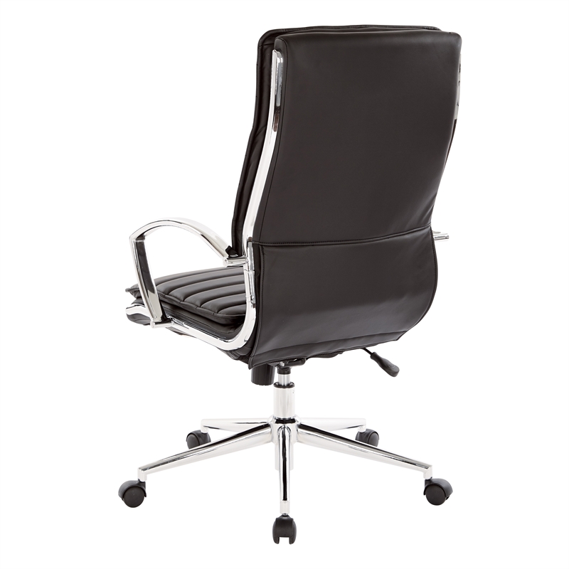 High Back Manager's Faux Leather Chair in Black with Chrome Base