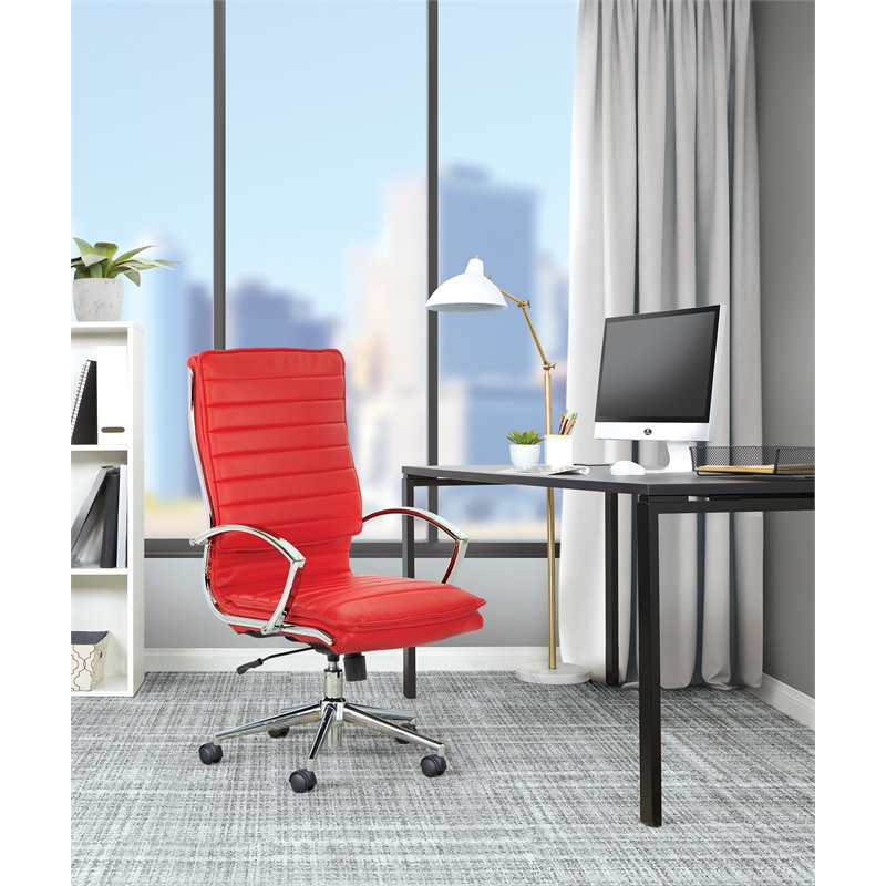 High Back Manager's Faux Leather Chair in Red with Chrome Base