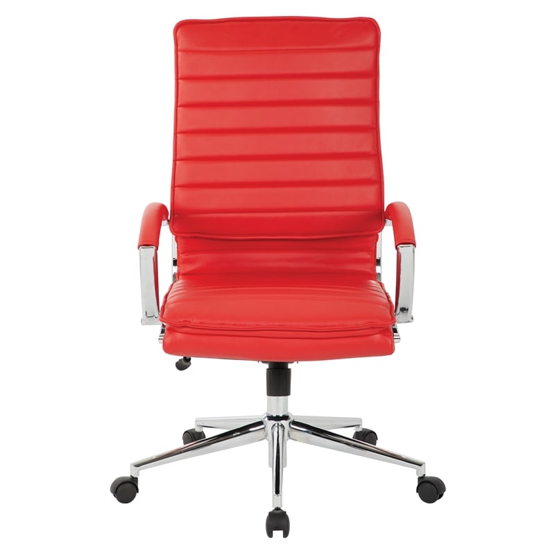 High Back Manager's Faux Leather Chair in Red with Chrome Base