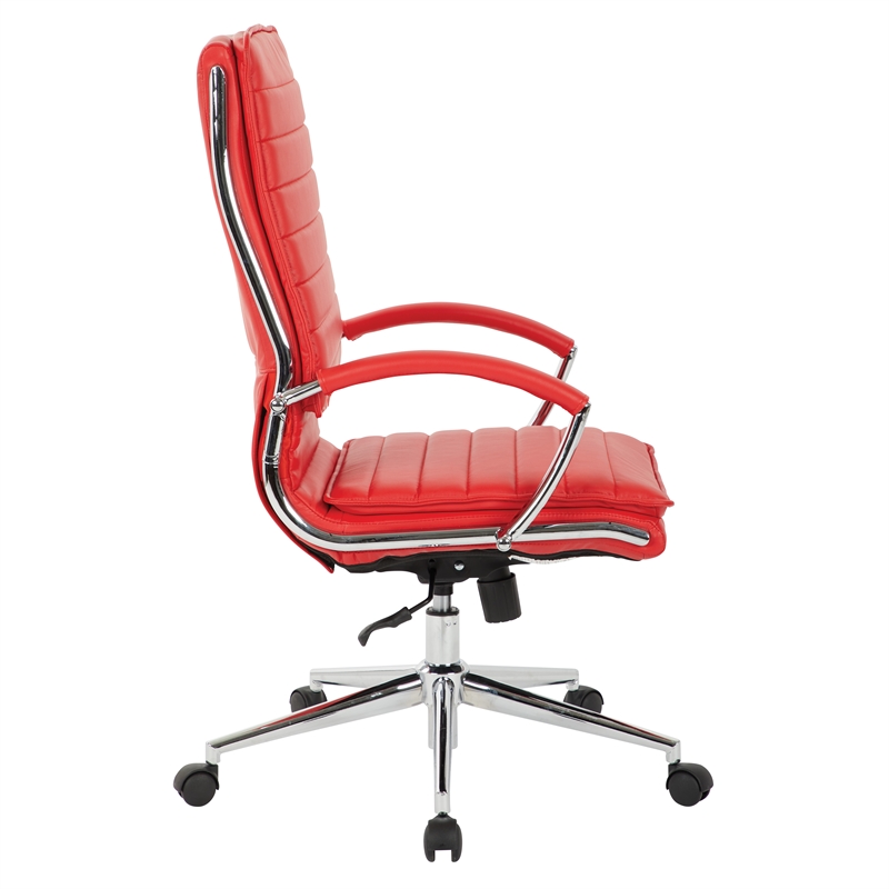 High Back Manager's Faux Leather Chair in Red with Chrome Base