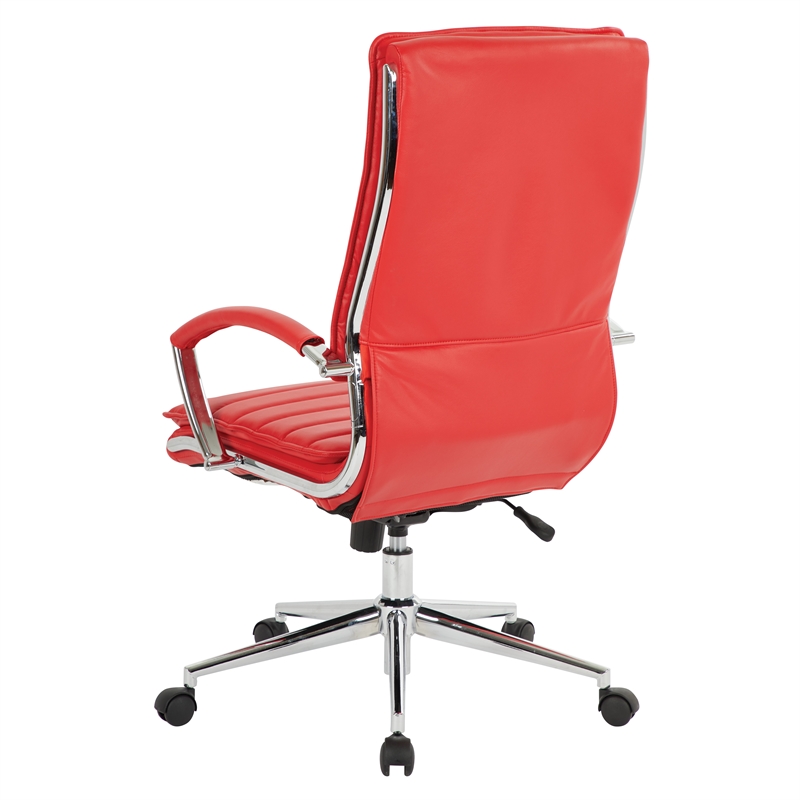High Back Manager's Faux Leather Chair in Red with Chrome Base