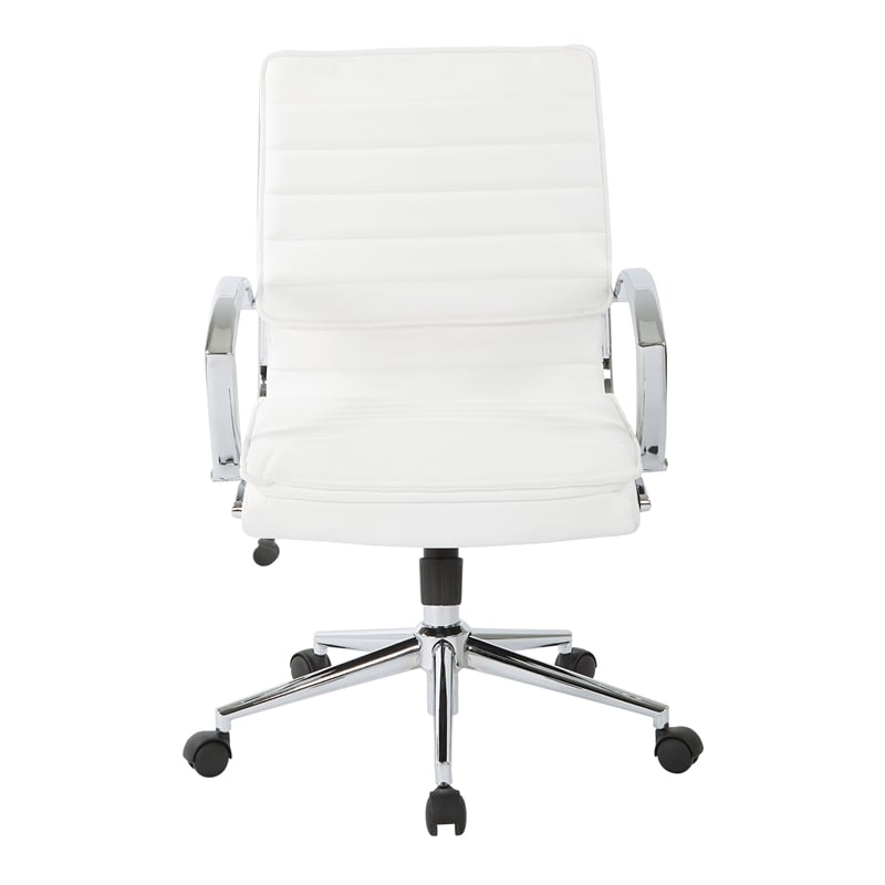 Mid Back Manager's Faux Leather Chair in White with Chrome Base