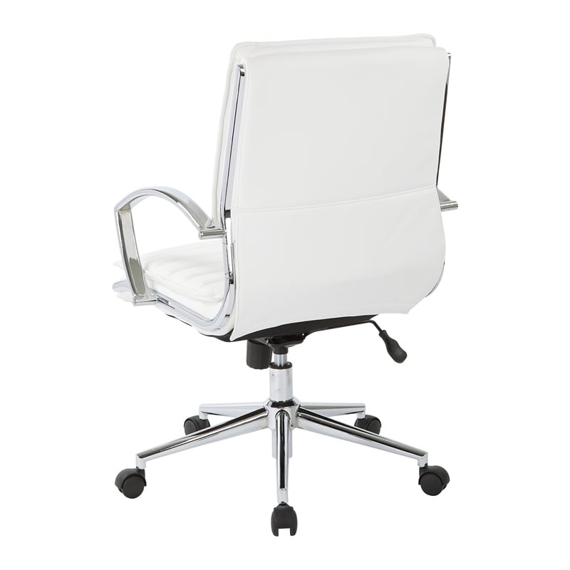 Mid Back Manager's Faux Leather Chair in White with Chrome Base