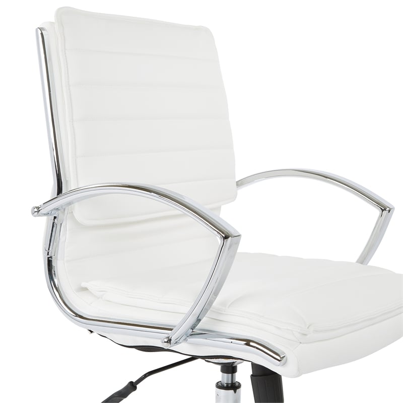 Mid Back Manager's Faux Leather Chair in White with Chrome Base