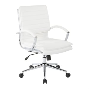 Mid Back Manager's Faux Leather Chair in White with Chrome Base