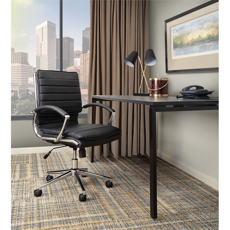 Mid Back Manager's Faux Leather Chair in Black with Chrome Base