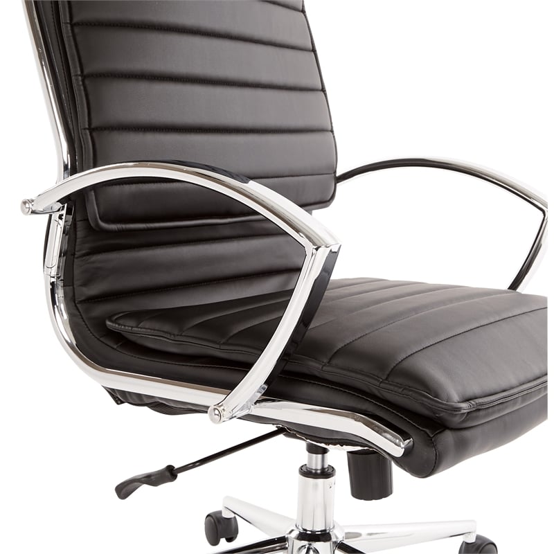 Mid Back Manager's Faux Leather Chair in Black with Chrome Base