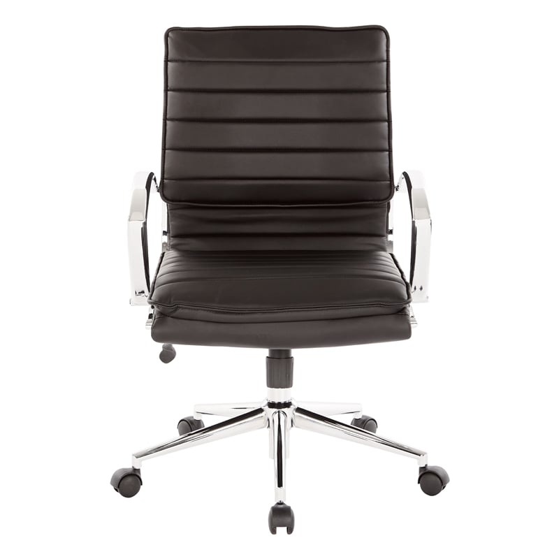 Mid Back Manager's Faux Leather Chair in Black with Chrome Base