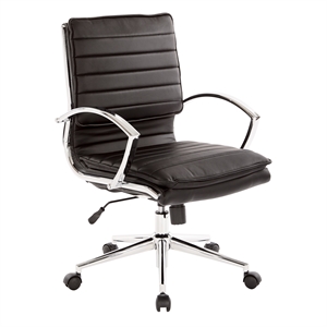 mid back manager's faux leather chair in black with chrome base
