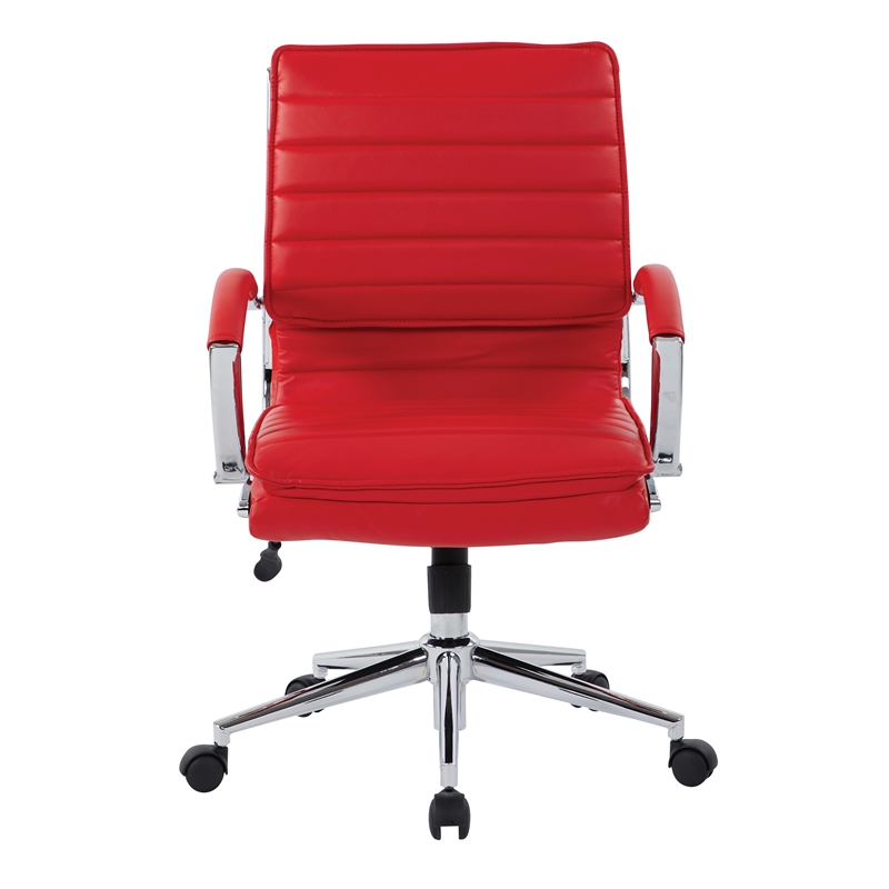 Mid Back Manager's Faux Leather Chair in Red with Chrome Base