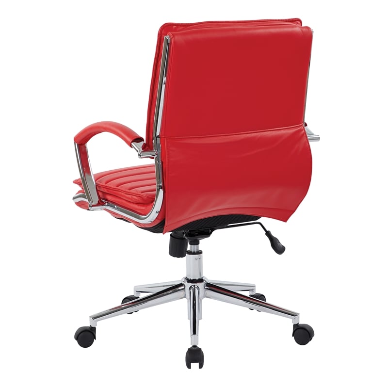Mid Back Manager's Faux Leather Chair in Red with Chrome Base