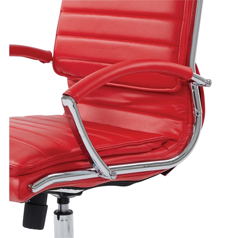 Mid Back Manager's Faux Leather Chair in Red with Chrome Base
