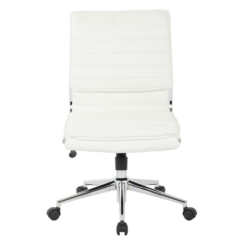 Armless Mid Back Manager's Faux Leather Chair in White with Chrome Base