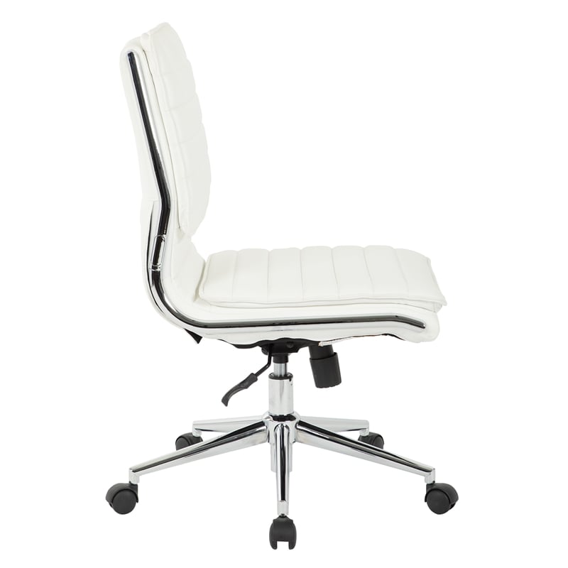 Armless Mid Back Manager's Faux Leather Chair in White with Chrome Base