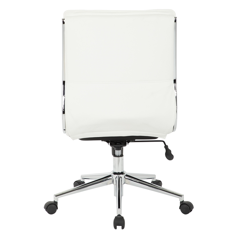 Armless Mid Back Manager's Faux Leather Chair in White with Chrome
