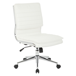 armless mid back manager's faux leather chair in white with chrome base