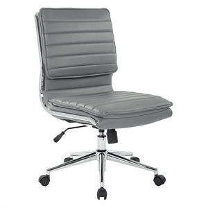 Armless Mid Back Manager's Faux Leather Chair in Charcoal with Chrome Base