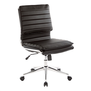 Armless Mid Back Manager's Faux Leather Chair in Black with Chrome Base