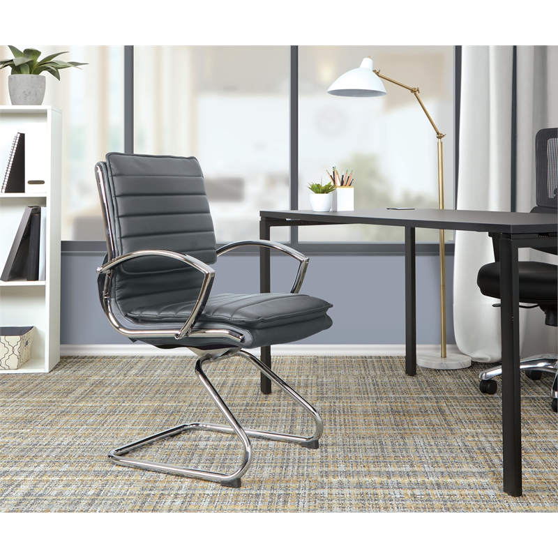 Office Star Guest Faux Leather Chair in Charcoal with Chrome Base