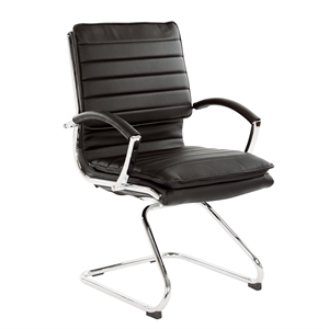 guest faux leather chair in black with chrome base