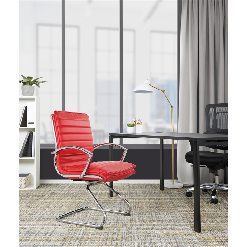 Office Star Guest Faux Leather Chair in Red with Chrome Base