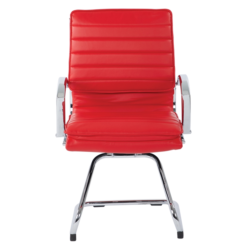 Office Star Guest Faux Leather Chair in Red with Chrome Base