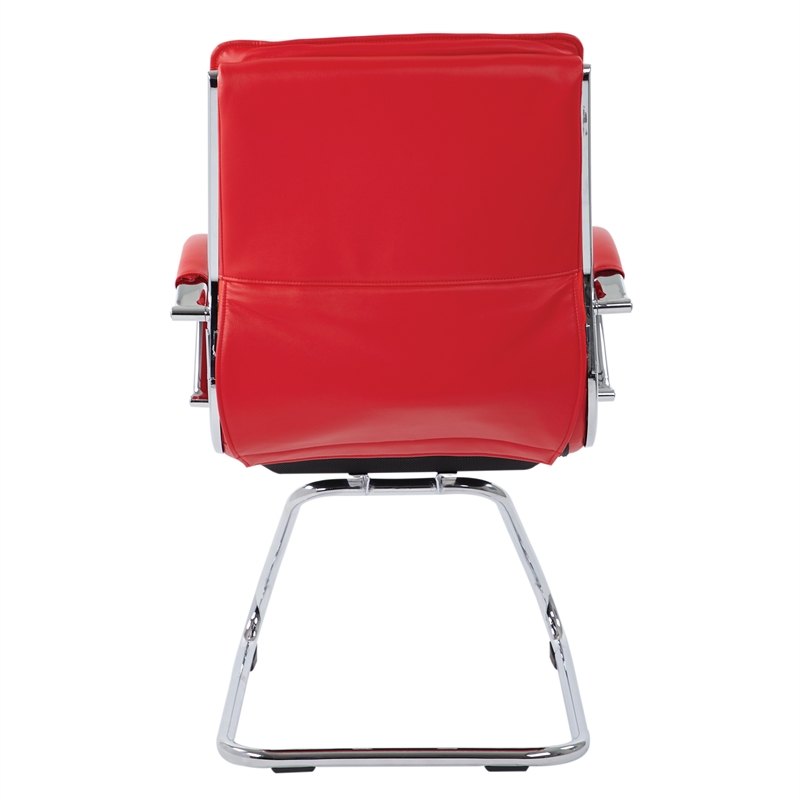 Office Star Guest Faux Leather Chair in Red with Chrome Base