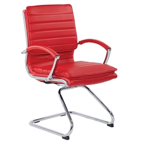 Office Star Guest Faux Leather Chair in Red with Chrome Base