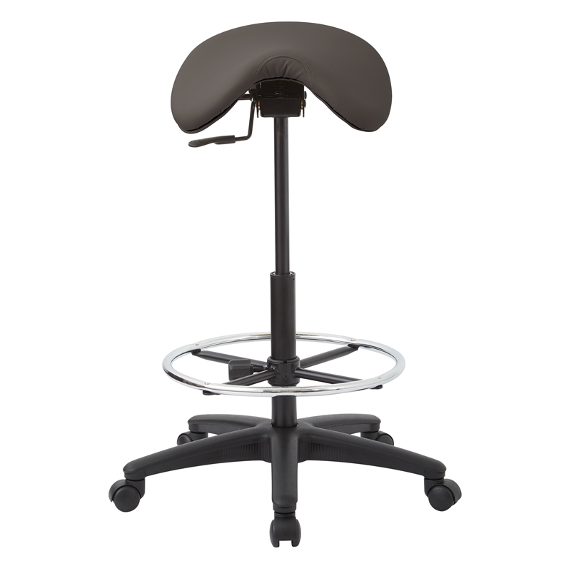 Pneumatic Backless Drafting Chair  Adjustable Foot Ring Gray Polyurethane Fabric
